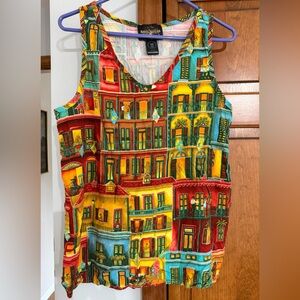 Bayou Wear New Orleans Window Jazz Print Sleeveless Top M Medium